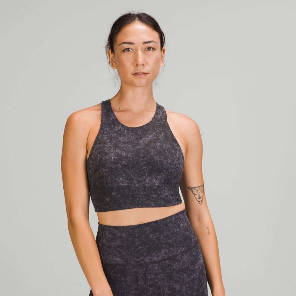 Lululemon Wunder Train Longline Bra In Denim Wash Print Dusky Lavender Black 2